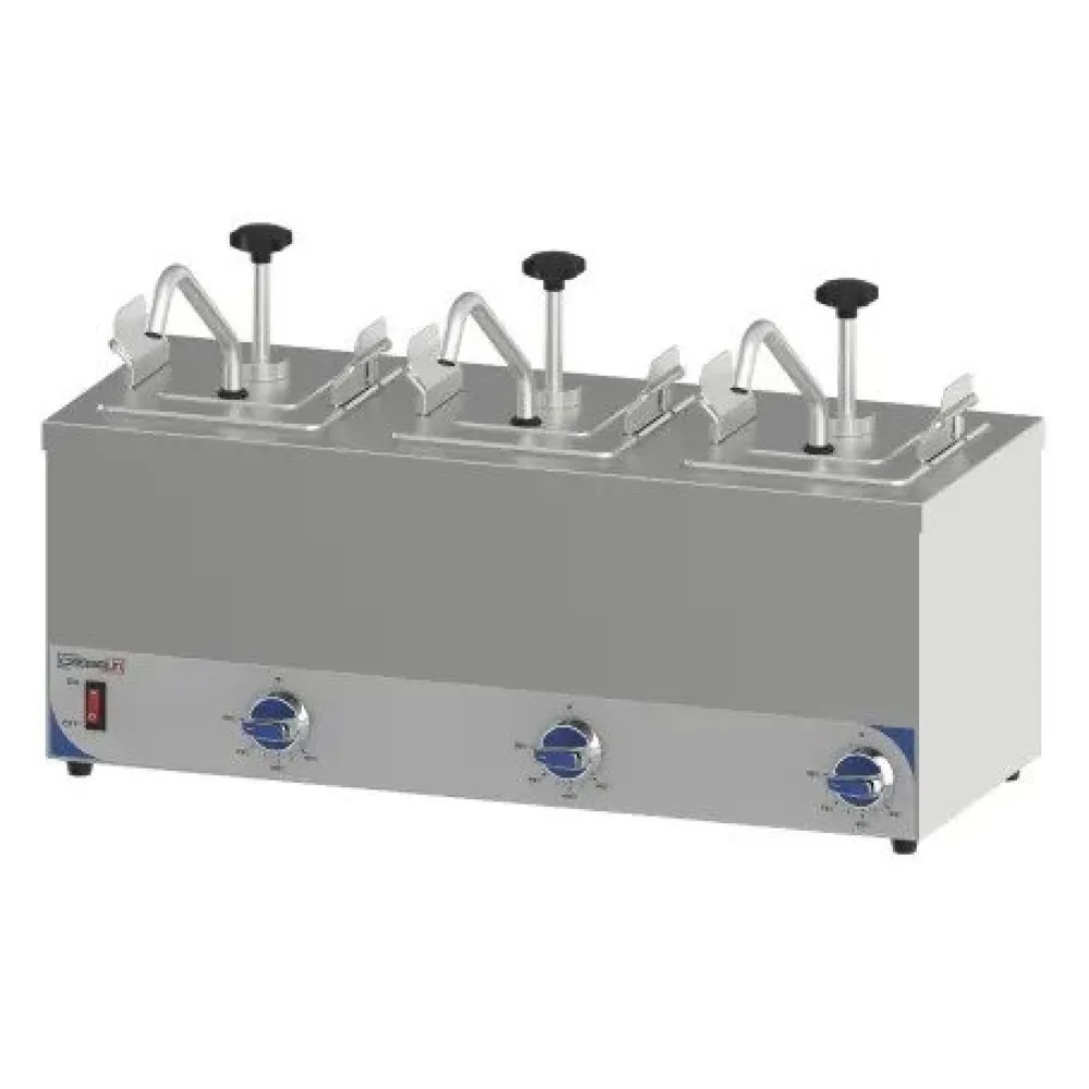 Roostevabast terasest kuumade kastmete dosaator 3 x GN 1/6 Roostevabast terasest kuumade kastmete dosaator 3 x GN 1/6
