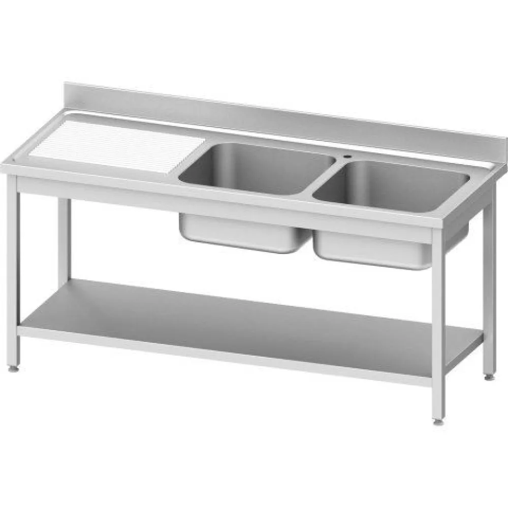 Stalas su dviem kriauklėmis ir lentyna 1600x700 mm