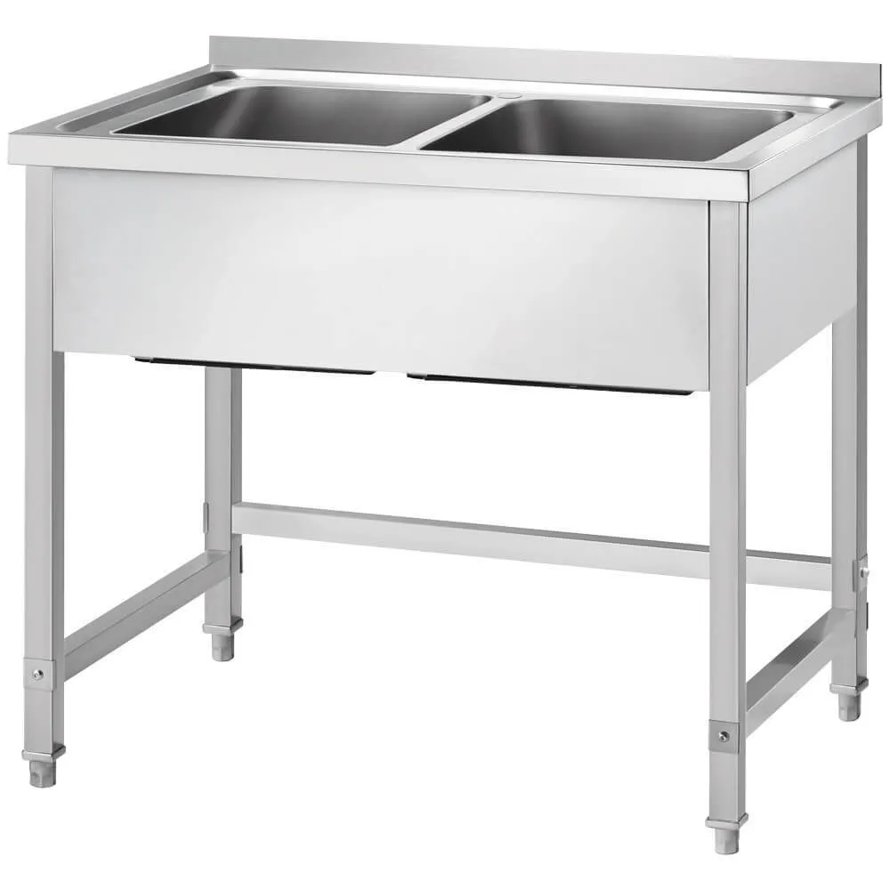 GREDIL nerūdijančio plieno stalas su dviem kriauklėmis be lentynos 1000 × 600 × 850 mm (675106)