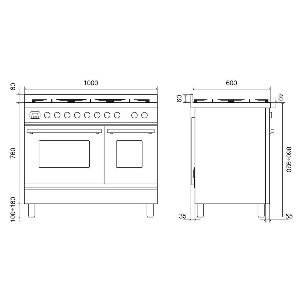 ILVE 100 cm Profesionalios viryklės sistema
