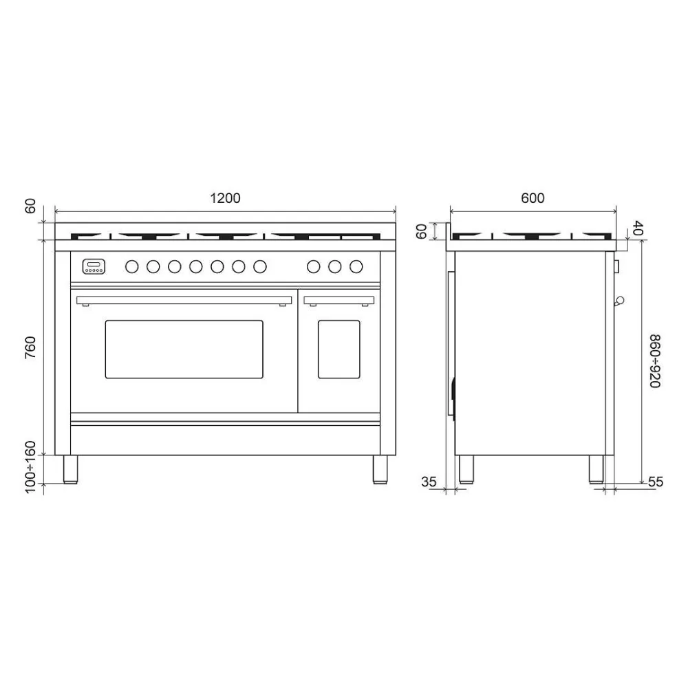 Ilve Professional Plus 120 cm viryklė su dviem orkaitėmis