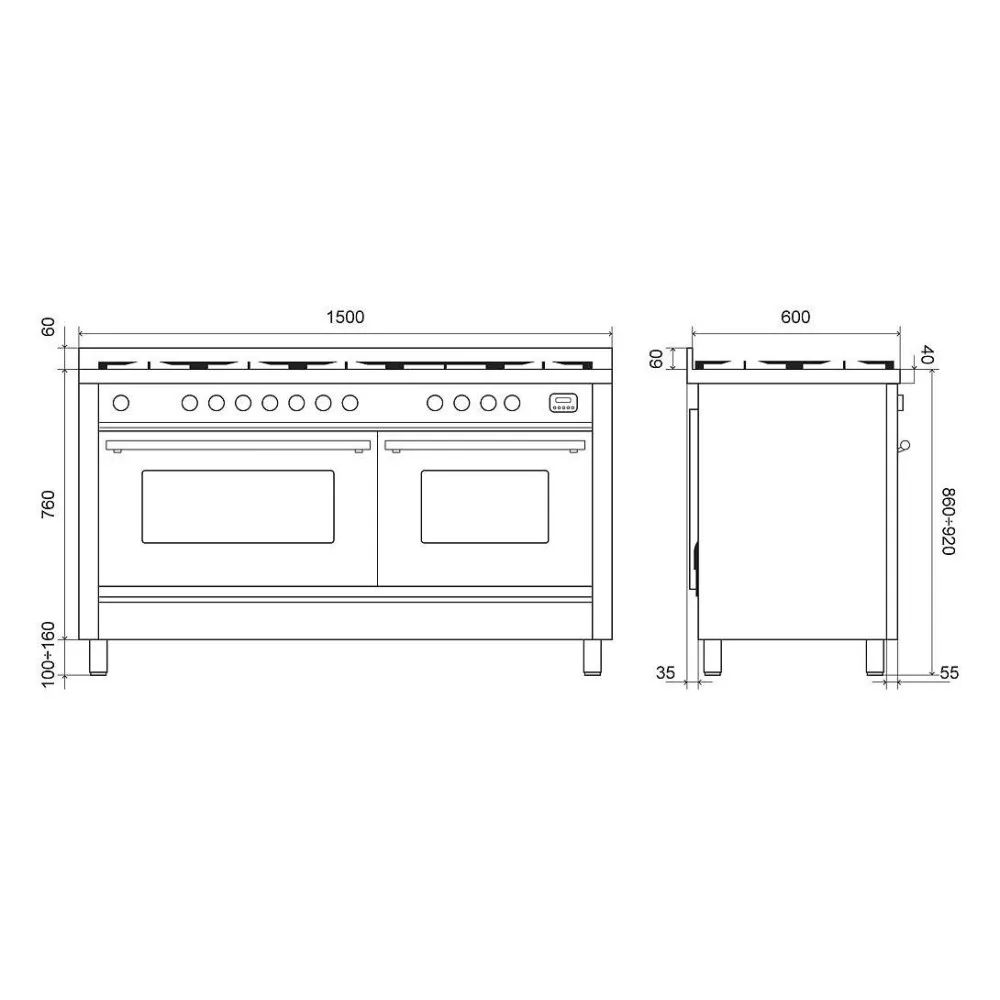 ILVE Professional Plus 150 cm Cooker with Fry Top