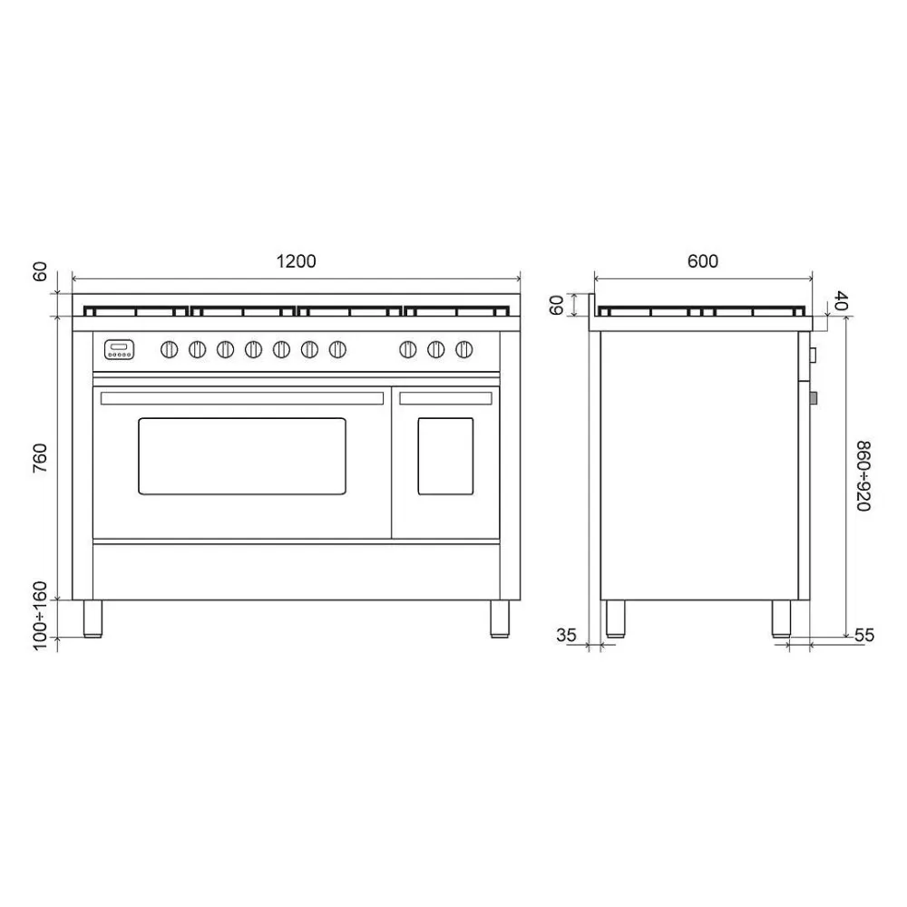 Профессиональная плита Ilve Pro Line 120 см L128WM3