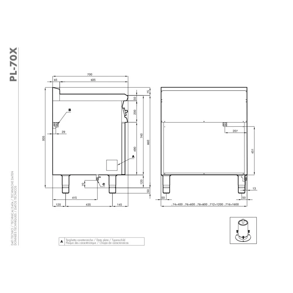 Surface de travail inox PL73X avec tiroir