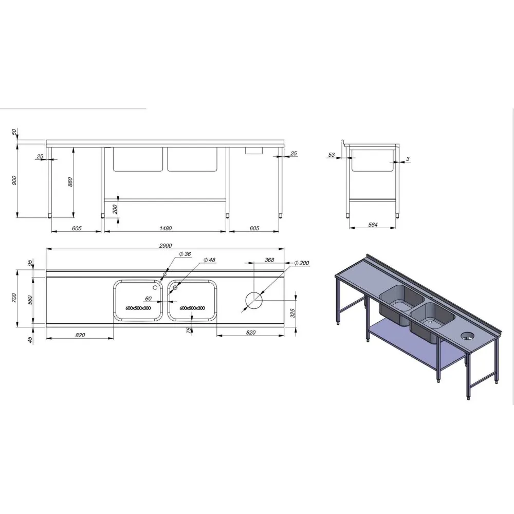 Customizable Kitchen Table with Dual Sinks