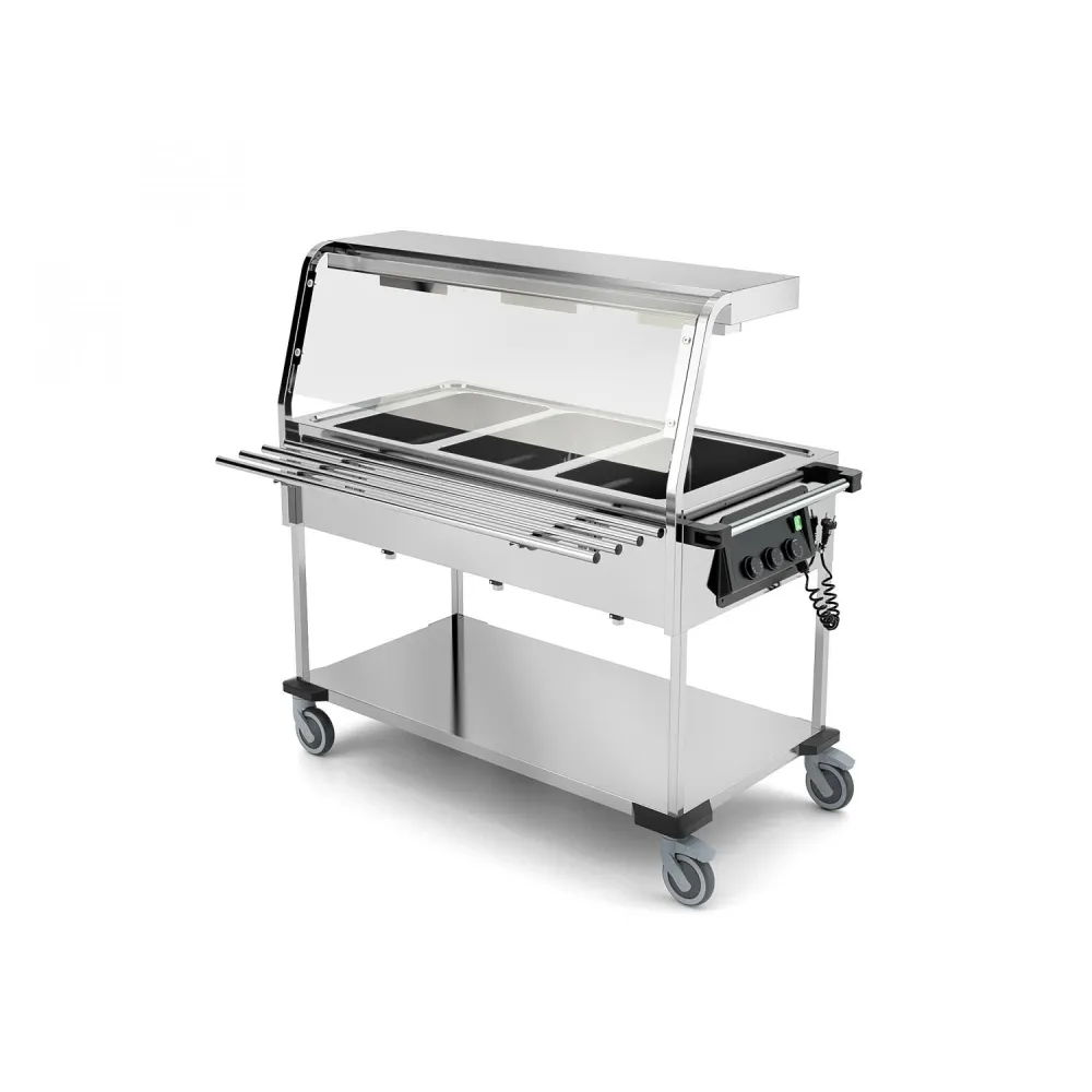 Chariot Bain-Marie 3 GN Halogène avec Étagère