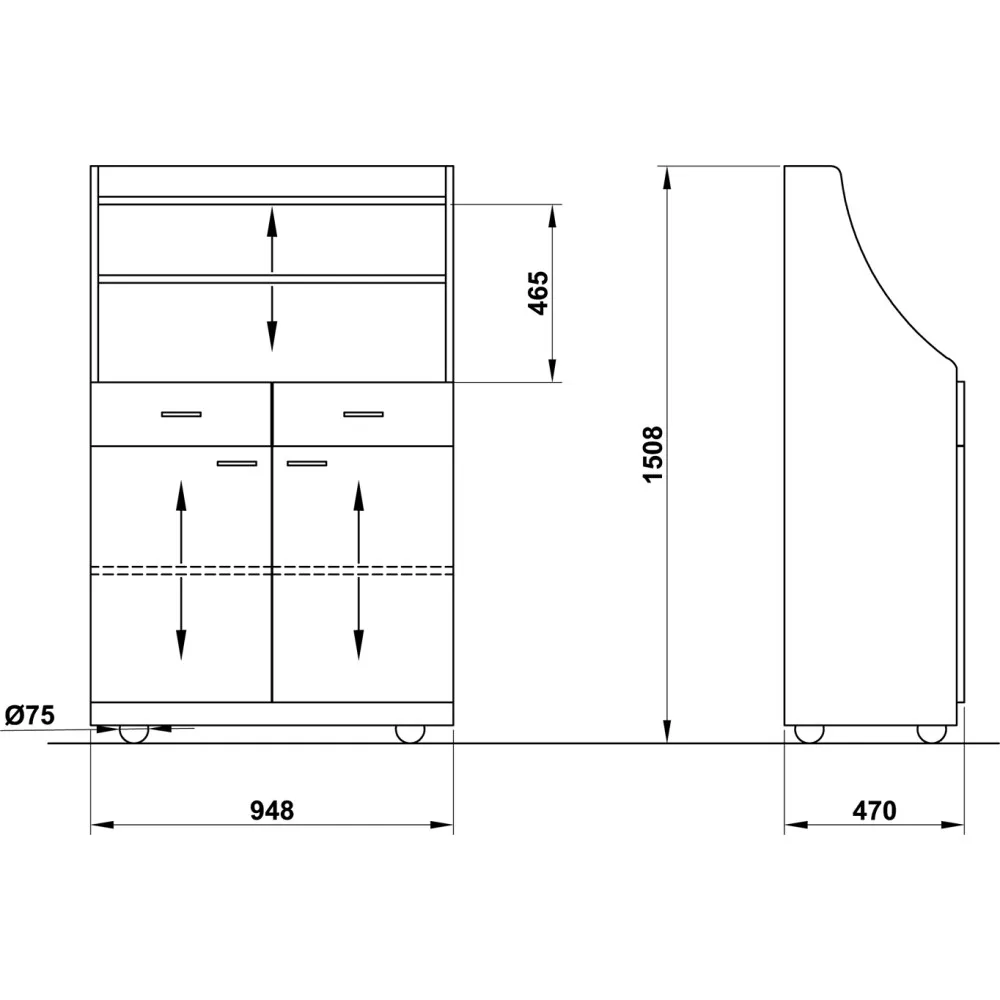 Versatile Waitstaff Station on Castors Perseo A2 B/R