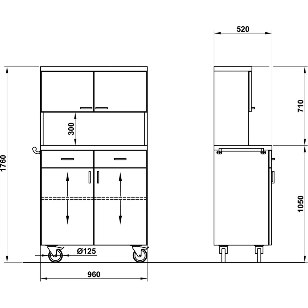 Mobile Stainless Steel Waiter Station with Storage