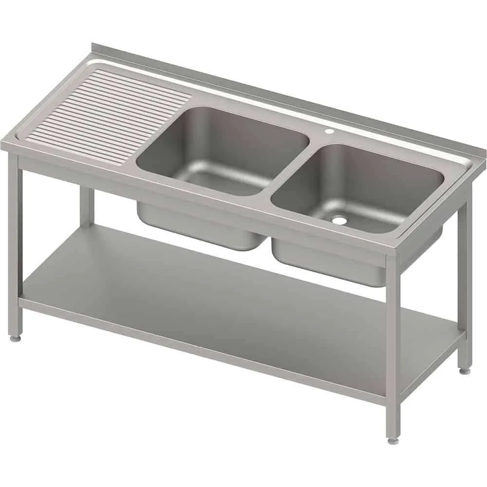 Versatile Steel Table with Dual Sinks