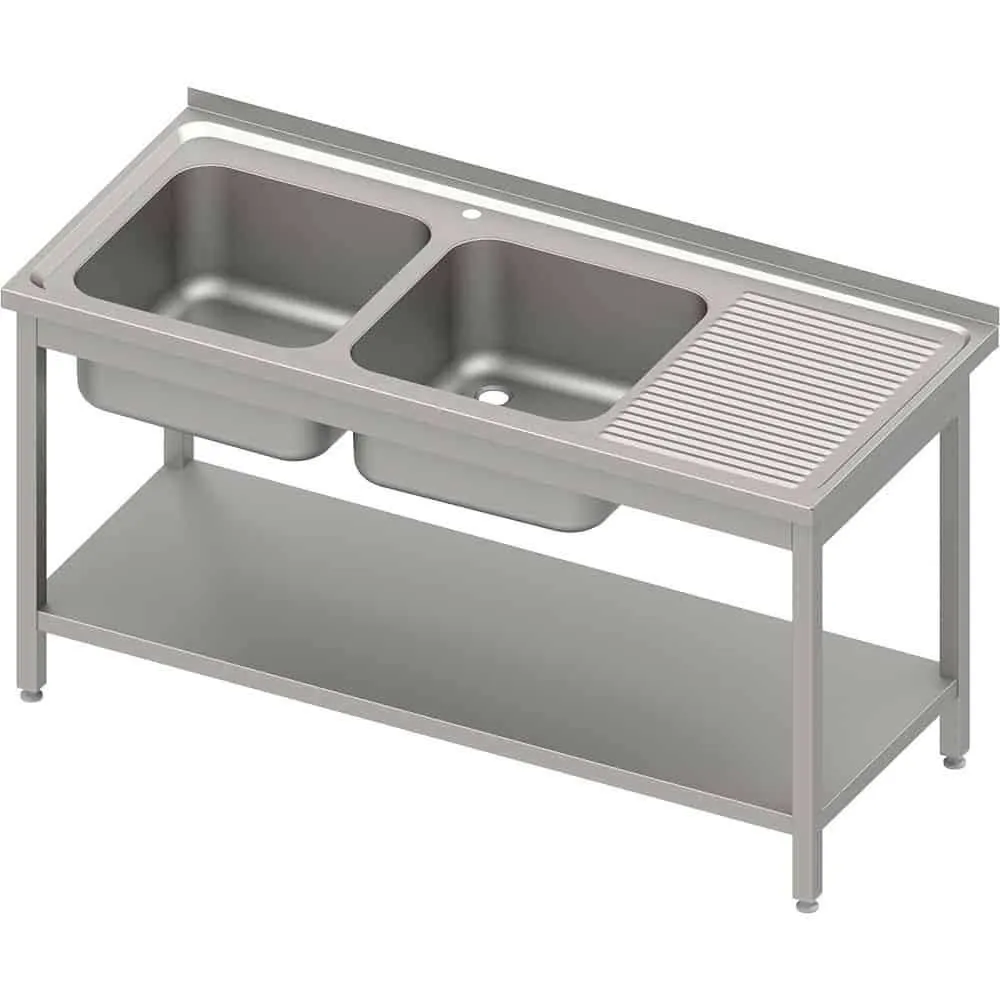 Versatile Steel Table with Dual Sinks