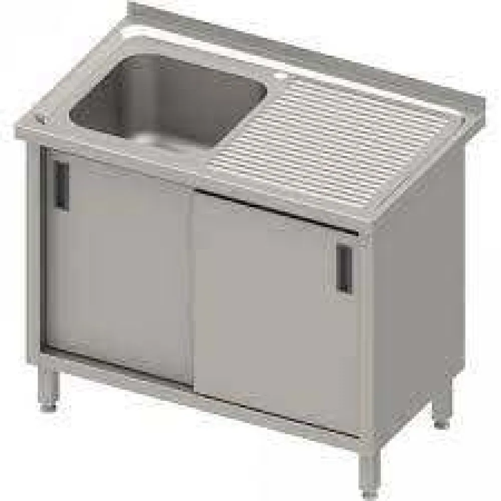 Functional Metal Workbench with Integrated Sink and Sliding Storage