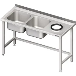 Table with 2 sinks and waste hole