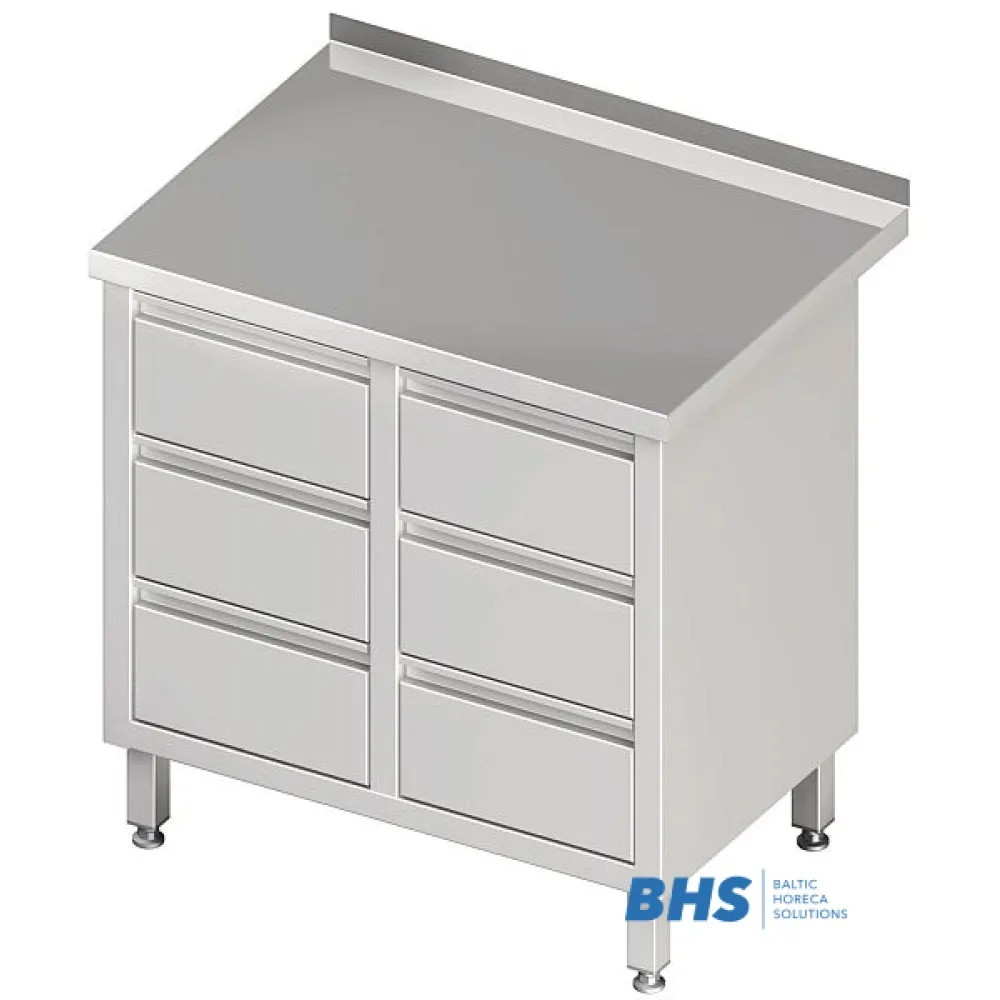 Industrial-Style Work Table with 6 Storage Drawers