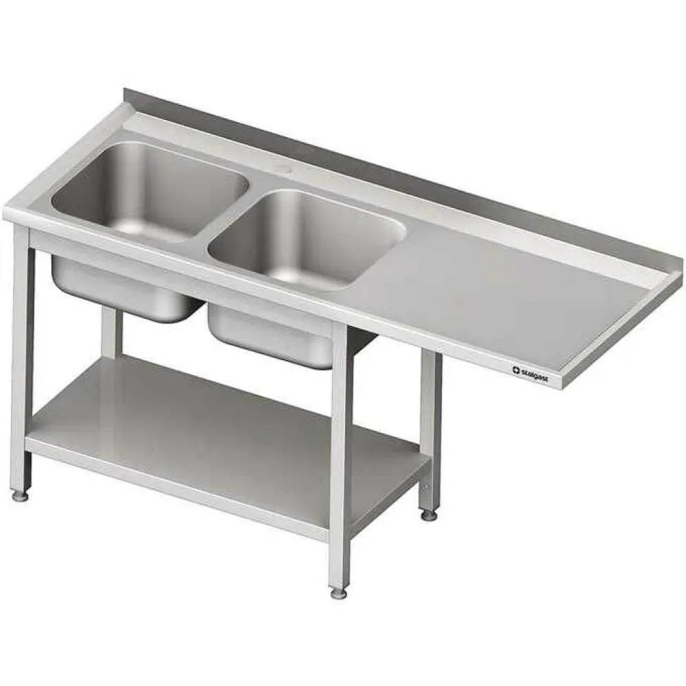 Versatile Steel Table with Dual Sinks and Appliance Area