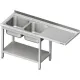 Versatile Steel Table with Dual Sinks and Appliance Area