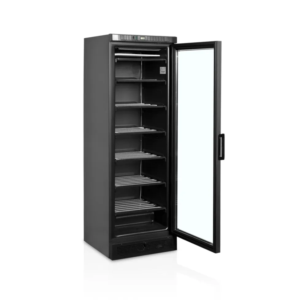 Stylish Black Display Freezer with Heated Glass Door