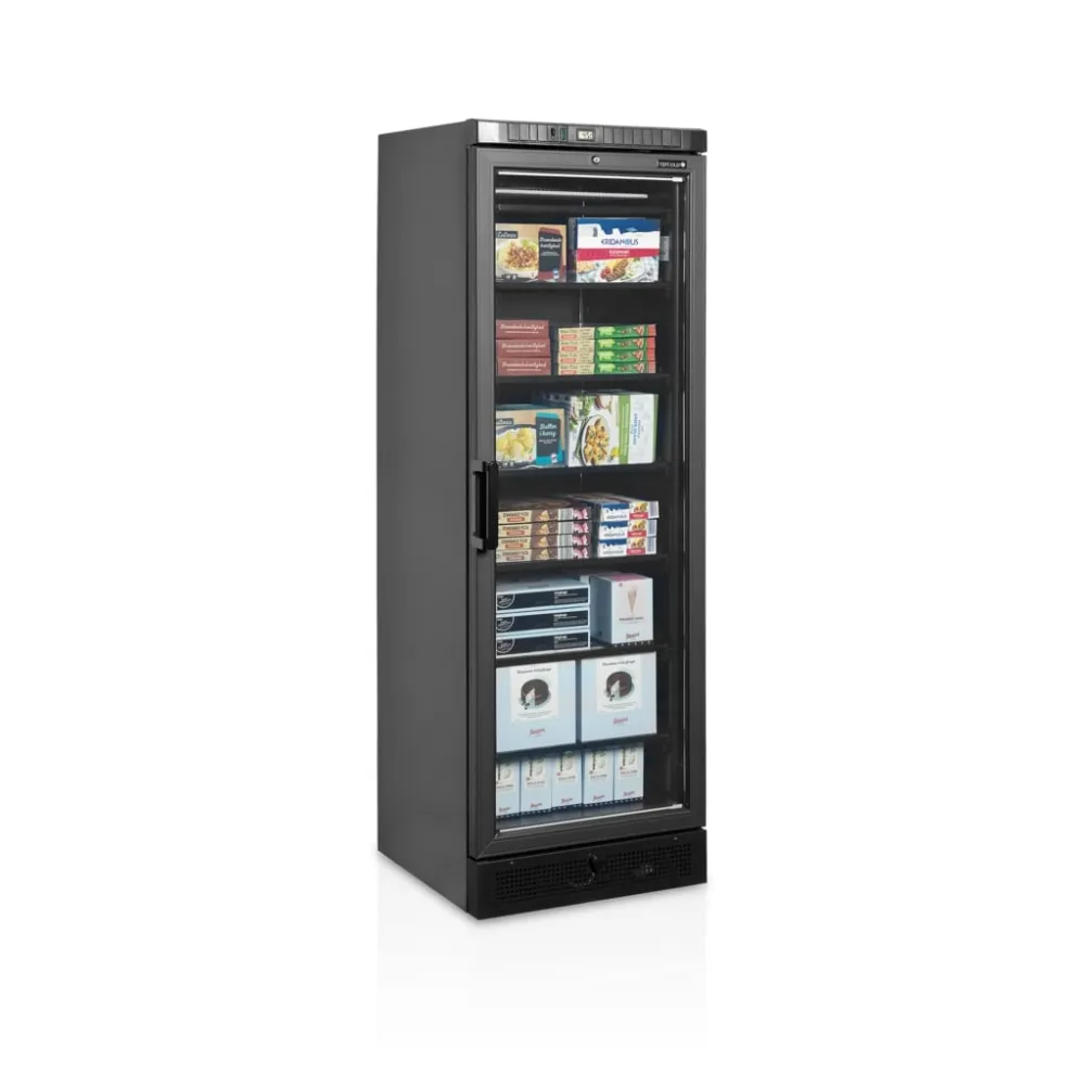 Stylish Black Display Freezer with Heated Glass Door
