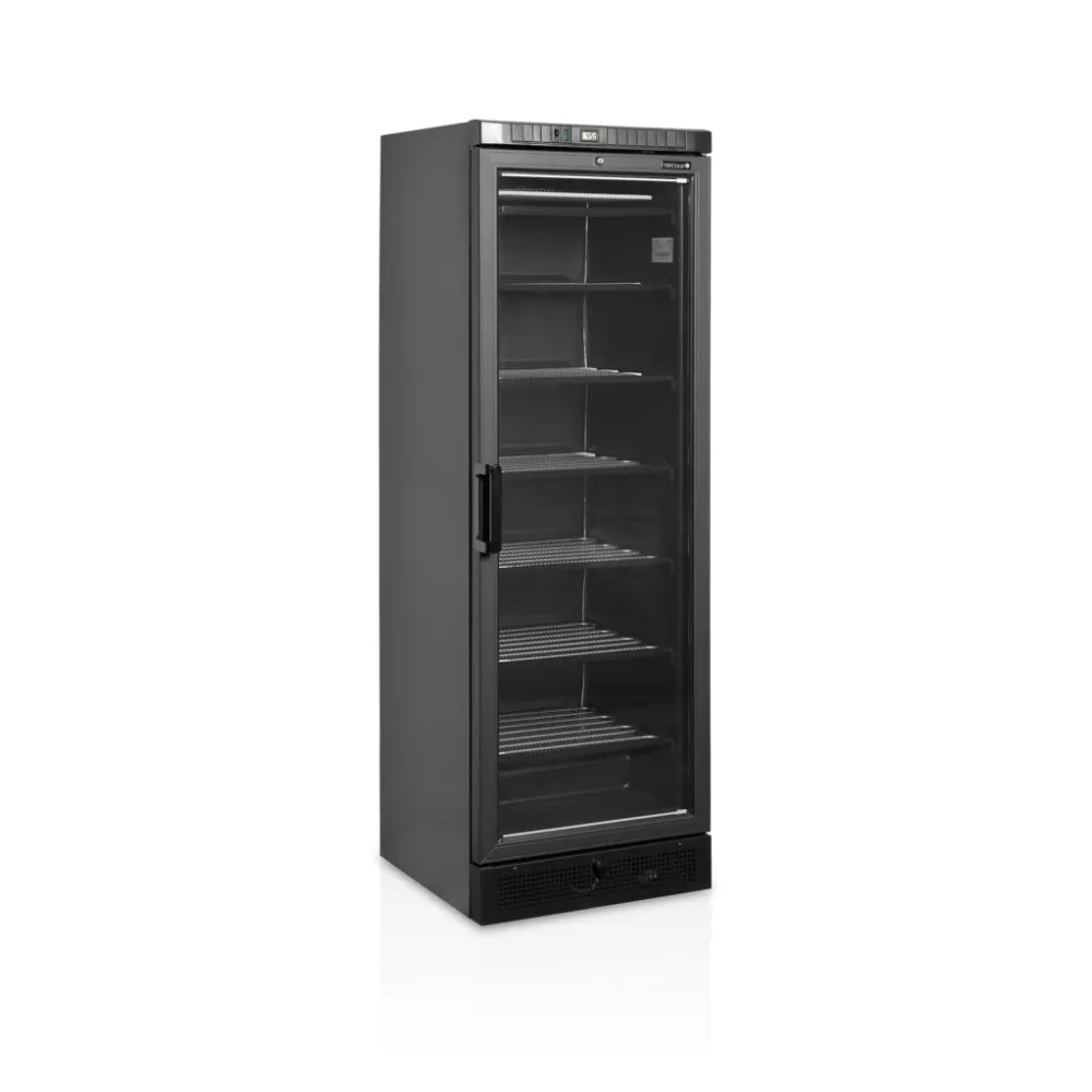 Stylish Black Display Freezer with Heated Glass Door