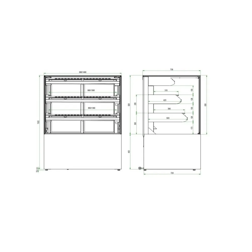 CUBE II 1500 Statiskā konditorejas vitrīna