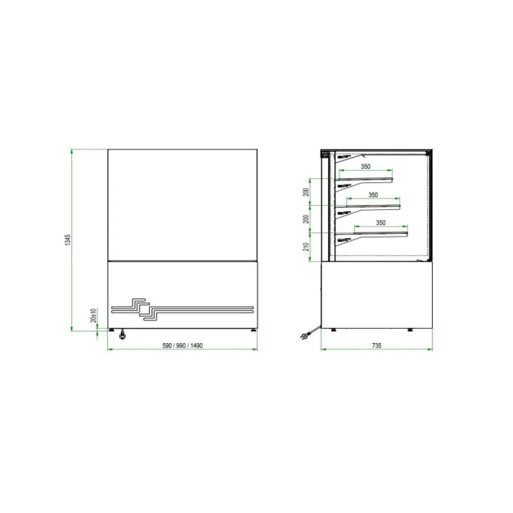 CUBE II 1500 konditorejas vitrīna ar LED apgaismojumu