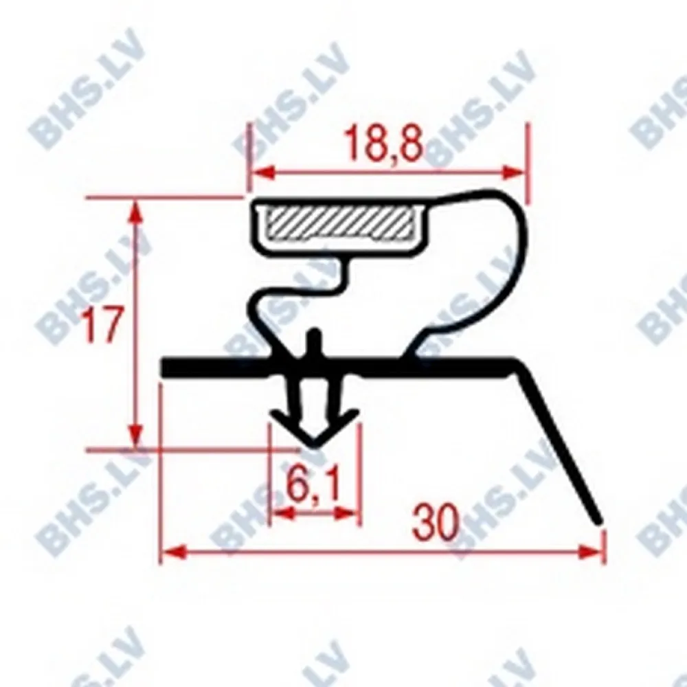 SNAP-IN GUMO ELEMENTAS L1075, 2500 mm