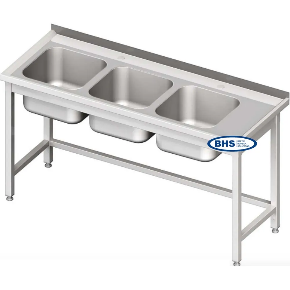 Heavy-Duty Metal Prep Table with Triple Sinks