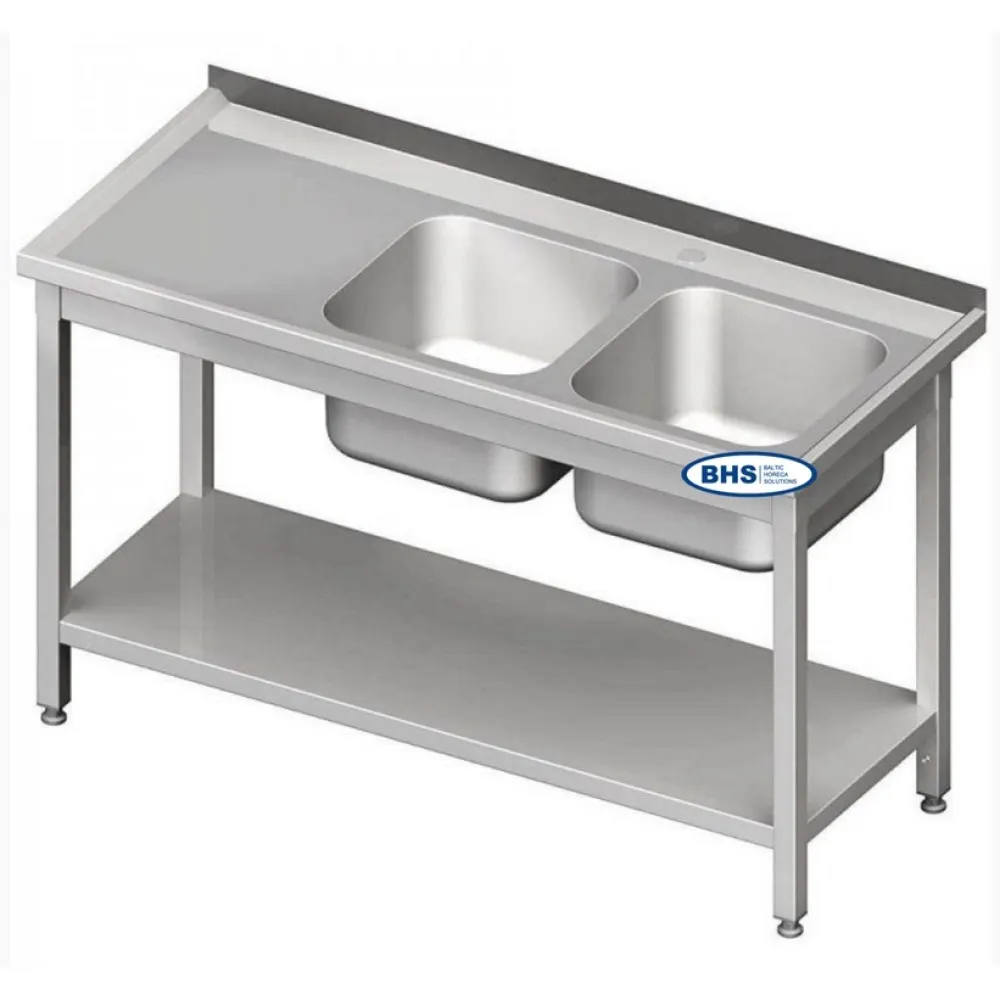 Versatile Metal Table with Twin Sinks and Storage