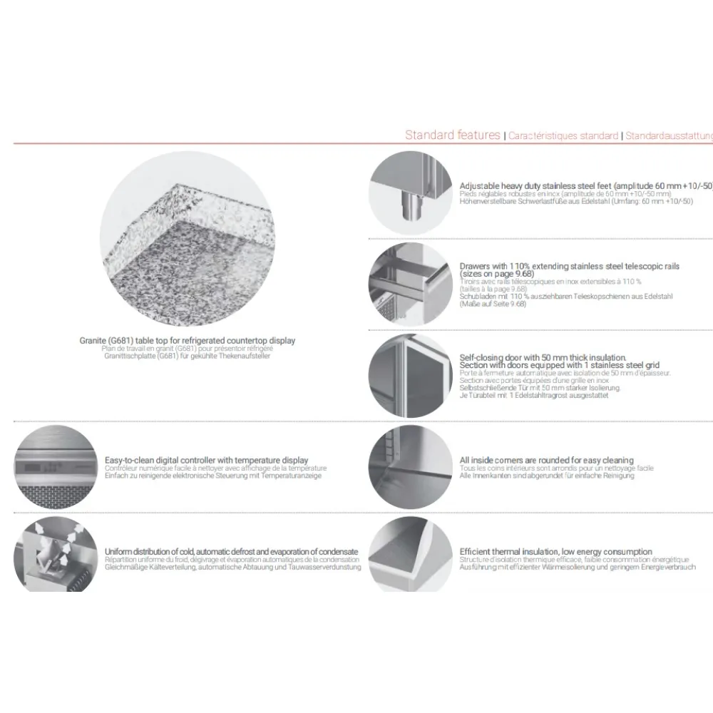 Гранитный холодильный стол P111 940 мм для ресторанов