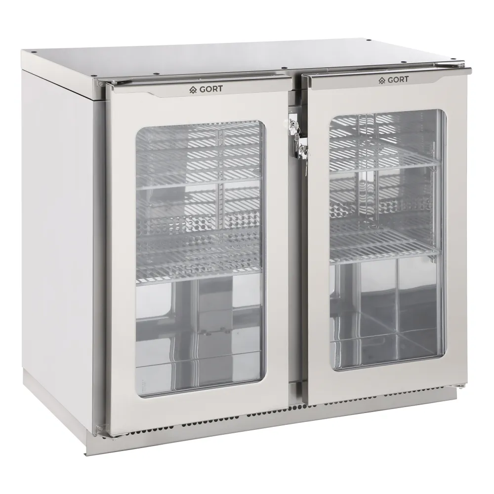 Sleek 139L Bar Cooler with Glass Doors for Ultimate Beverage Display