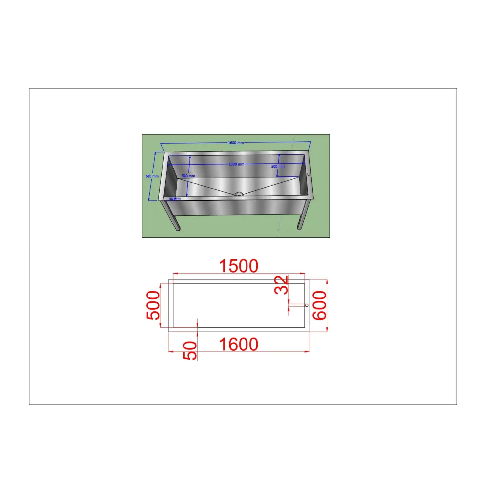 Bac en Acier Inoxydable 1600 mm - Idéal pour Professionnels