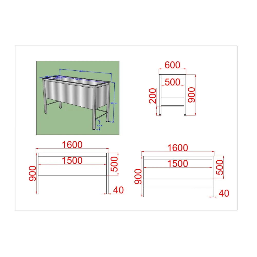 Bac en Acier Inoxydable 1600 mm - Idéal pour Professionnels