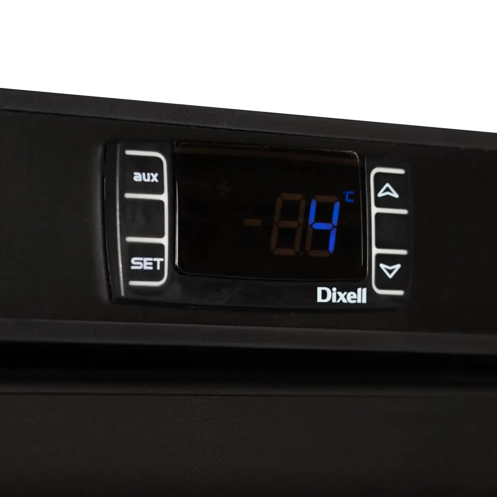 340L Black Freezer with Heated Glass Doors