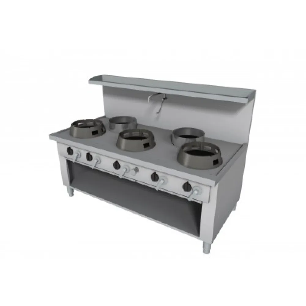 Stainless Steel Wok Gas Stove with Integrated Cleaning System 1800x900mm