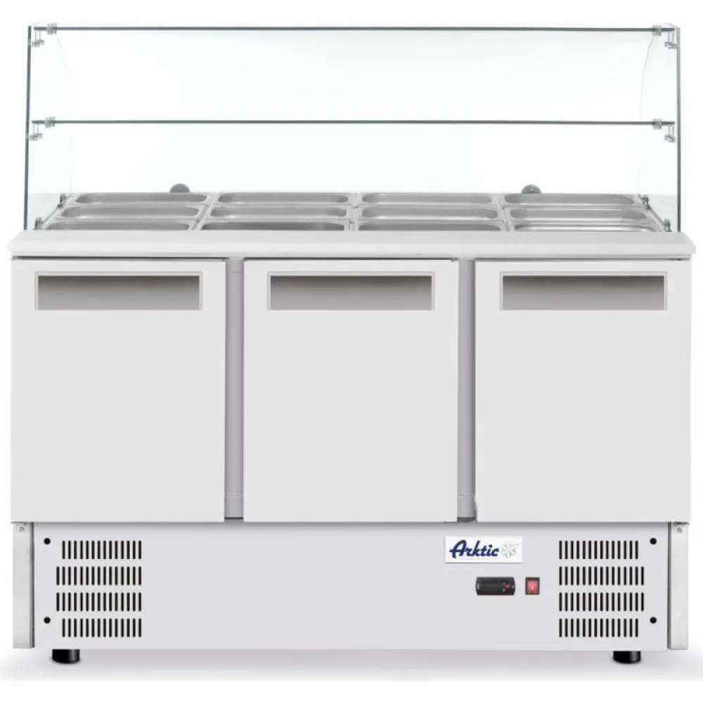 3 durų šaldomas darbo paviršius su stikline viršdanga