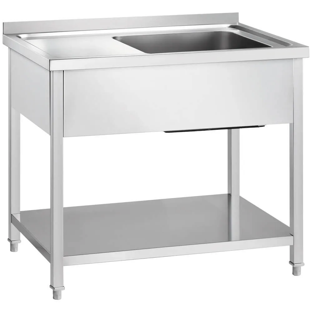 GREDIL nerūdijančio plieno stalas su kriaukle (dešinėje pusėje) ir lentyna 1200 × 700 × 850 mm (673327)