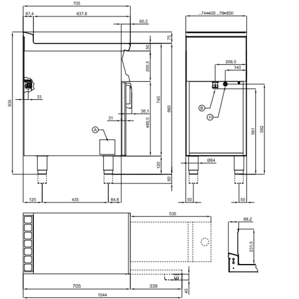 Elektrinė gruzdintuvė su neutraliąja spintele 13+13L Touch Screen 70 F2/13-78ETT (0809A830)
