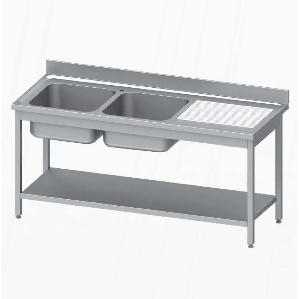 Stalas su dviem kriauklėmis ir lentyna 1600x700 mm