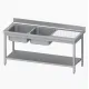 Stalas su dviem kriauklėmis ir lentyna 1600x700 mm
