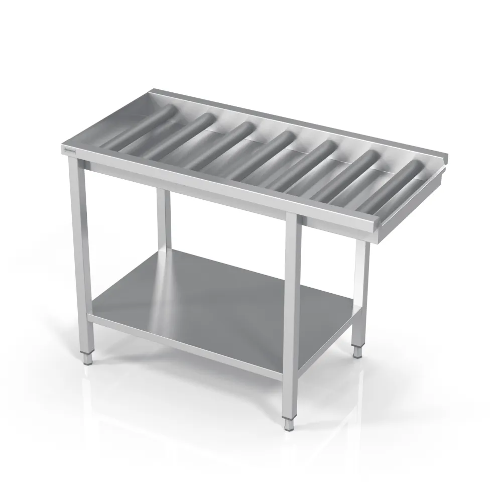 Professional Metal Dishwashing Table with Extended Rolls and Side Shelf