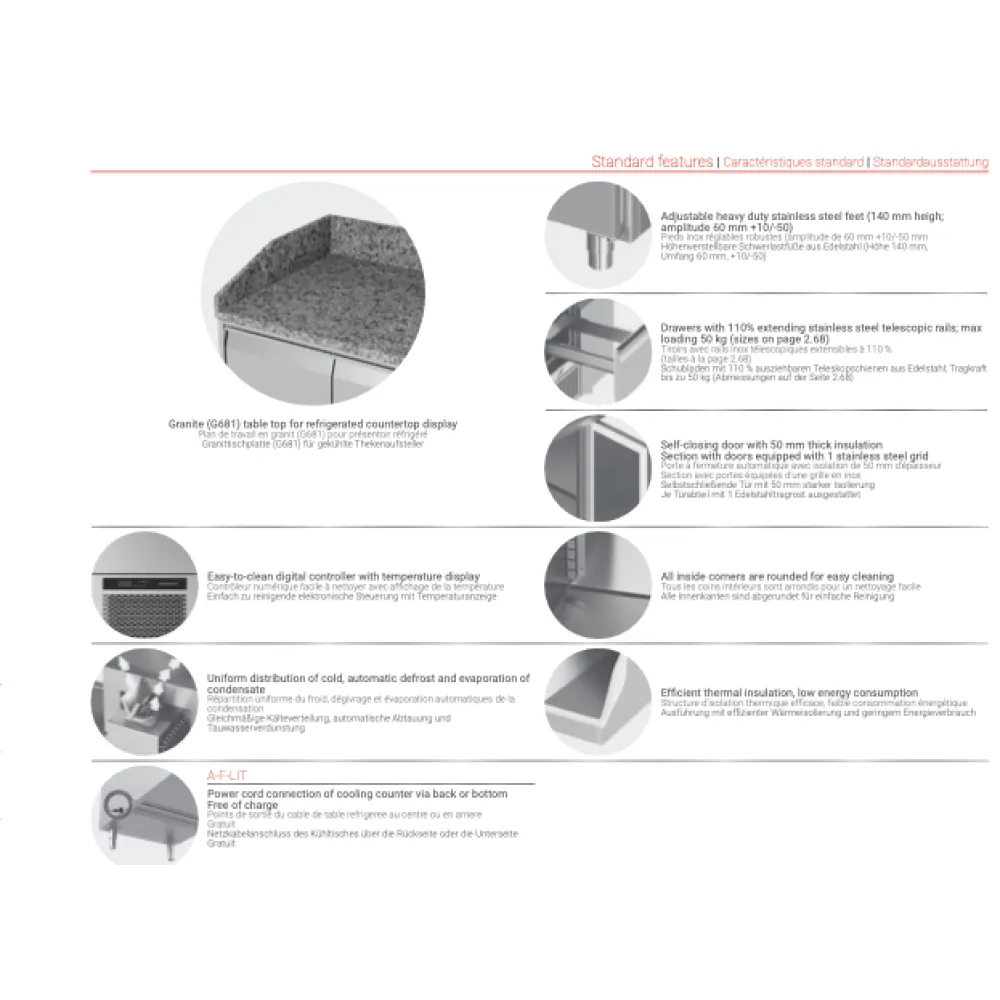 Профессиональный холодильный стол с гранитной поверхностью 2130 мм