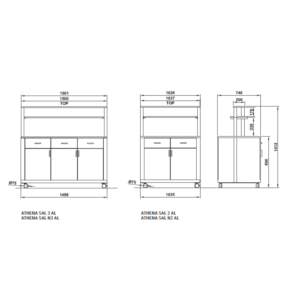 Athena N3 AL Buffet Module with Shelves