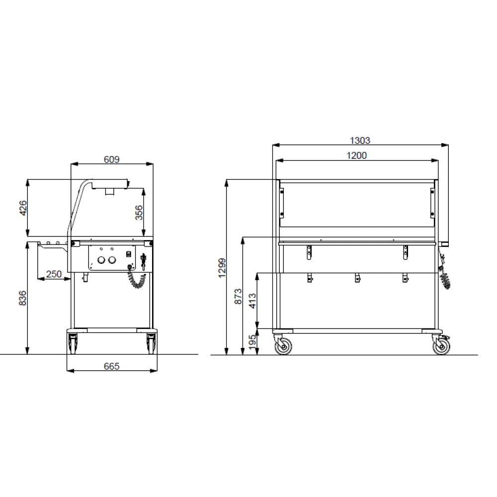 Chariot Bain-Marie 3 GN Halogène avec Étagère