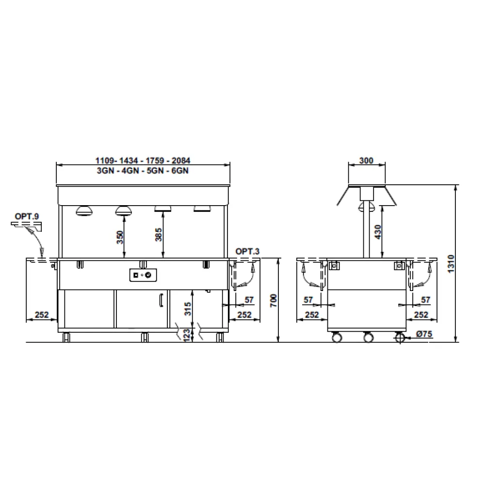 HEATED BAIN MARIE BUFFET WITH INFRARED LAMPS HAPPY 3 BM/INFRA